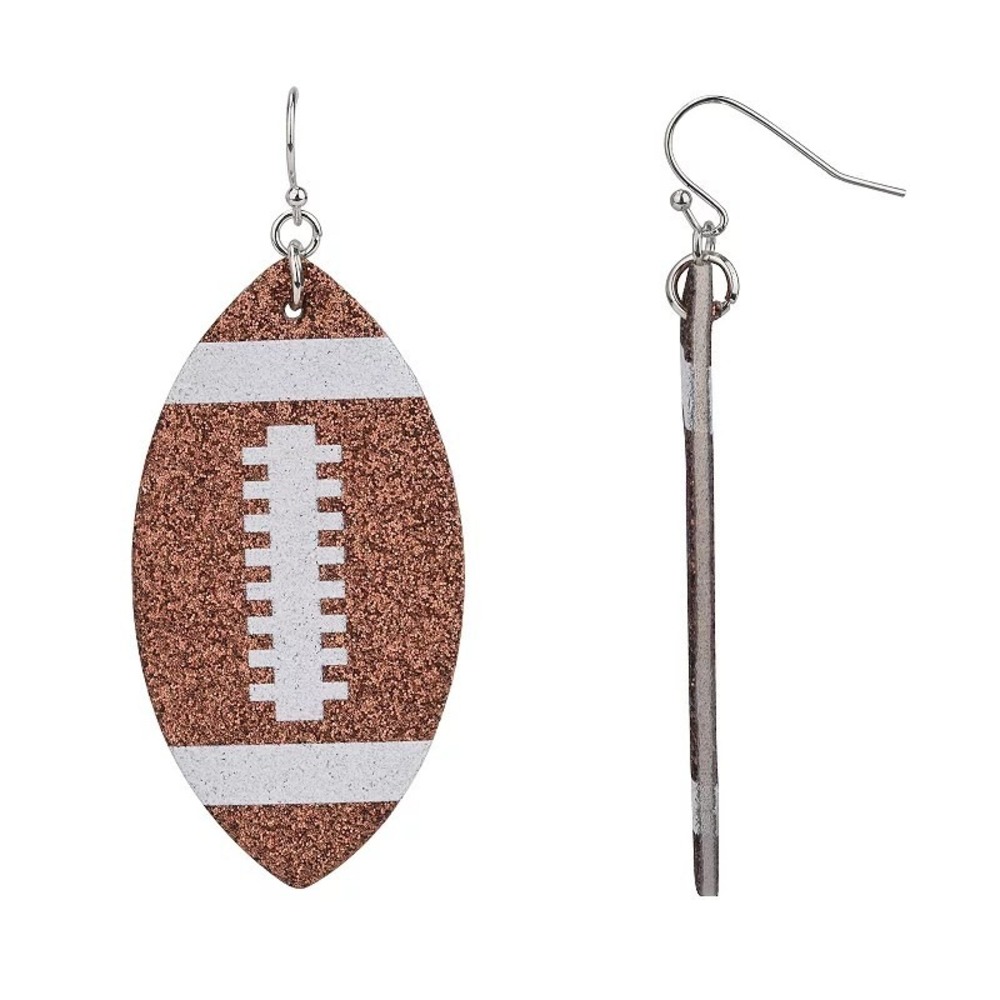 Game Day Glitter Football Drop Earrings Brown NWT